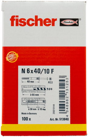 Kołek wbijany N 6 x 40/10 F z łbem płaskim gvz - 25 szt.